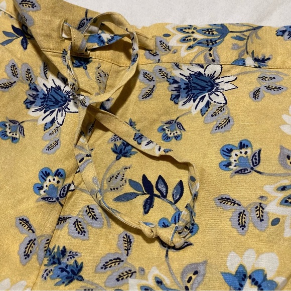 Coldwater Creek Linen Blend Yellow Pull On Pants with Blue Floral Design - Picture 14 of 15